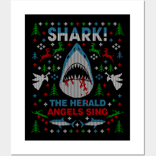 Shark the Herald Angles Sing Great White Ugly Christmas Sweater Party Posters and Art